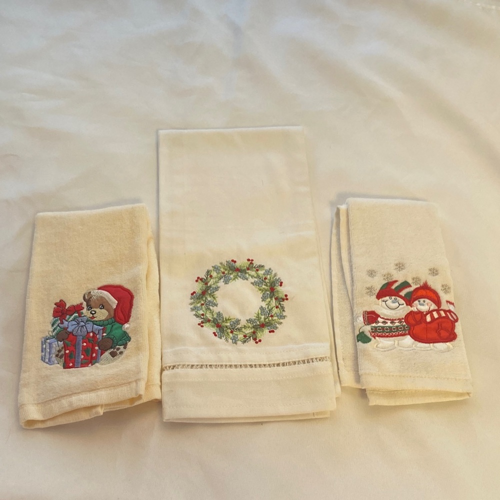 Festive Holiday Embroidered Hand Towels